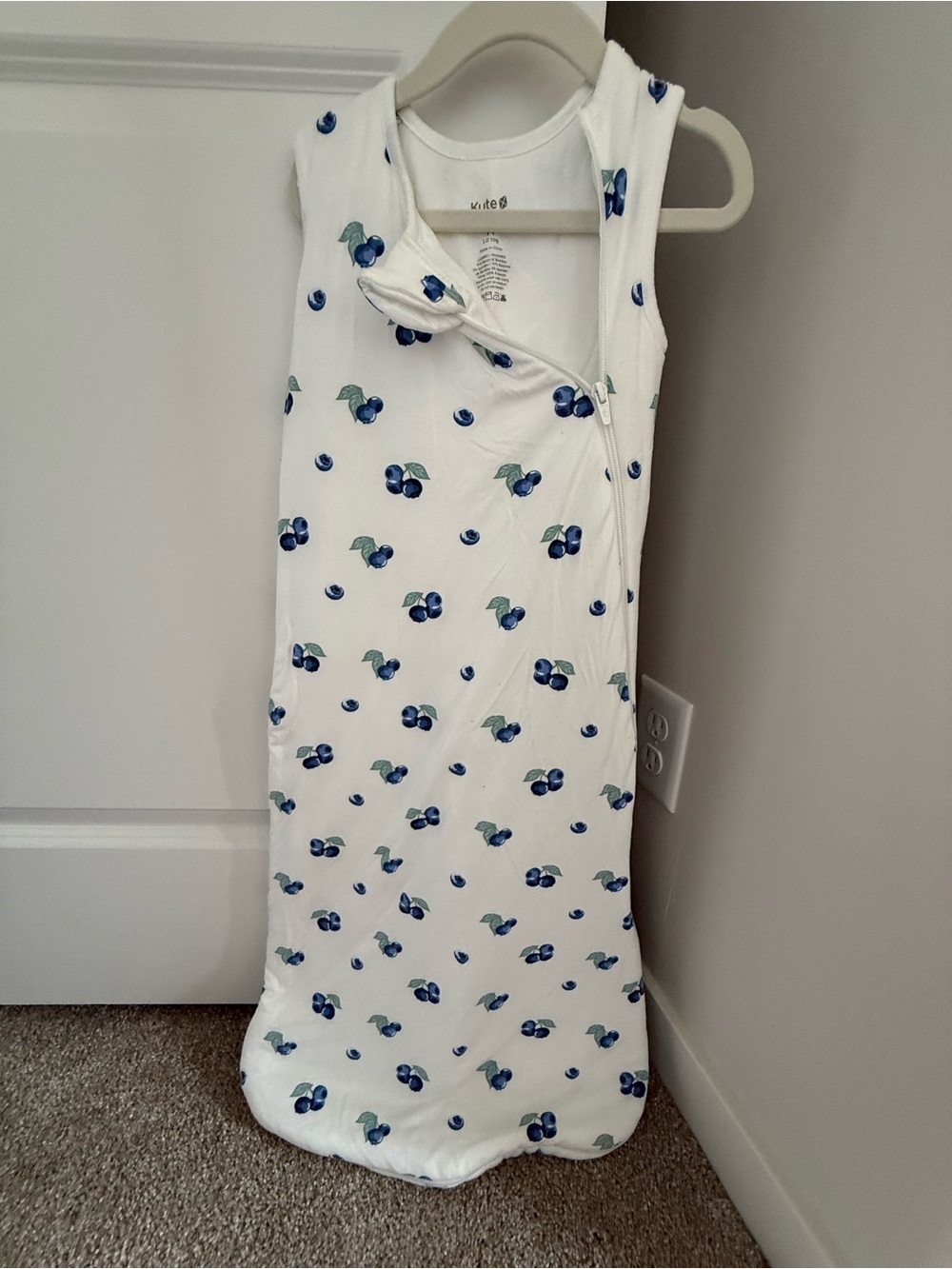 Kyte BABY White Sleep Sack with Blue Cherry Print